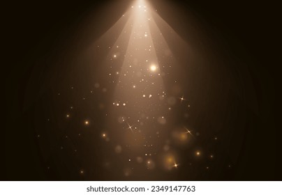 Searchlights. Light effect stage for presentation illuminated by spotlights. Vector illustration.