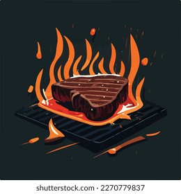 Searing BBQ steak, meat, pork on grill. Summer American barbecue. Flat vector illustration concept