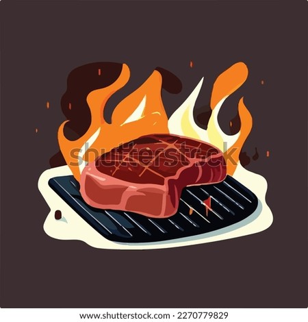 Searing BBQ steak, meat, pork on grill. Summer American barbecue. Flat vector illustration concept