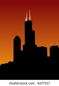 Sears Tower Chicago At Sunset With Colourful Sky