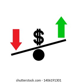 Seasaw. Dollar exchange rate fluctuation concept. Vector illustration.