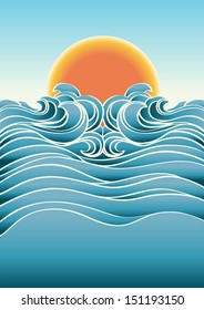 Seascape abstract background with sunlight.Vector color illustration for design