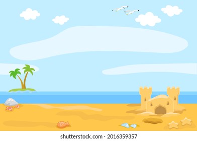 Seascape background with sandy beach, seamless vector illustration