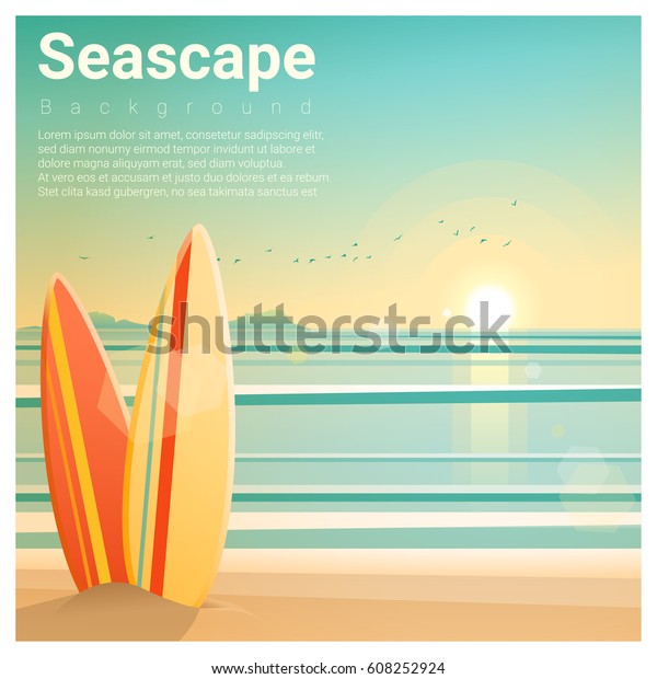 Seascape Background Surfboards On Beach Vector Stock Vector (Royalty ...