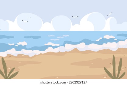 Vista del paisaje marino o de la playa, cartel vectorial.
