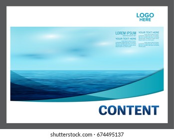 Seascape und blauer Himmel Präsentation Layout Design-Hintergrund für Tourismus-Business. Vektorgrafik.