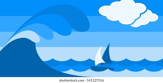 seascape with boat in blue