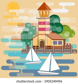 Seascape. Colored background. Vector illustration.