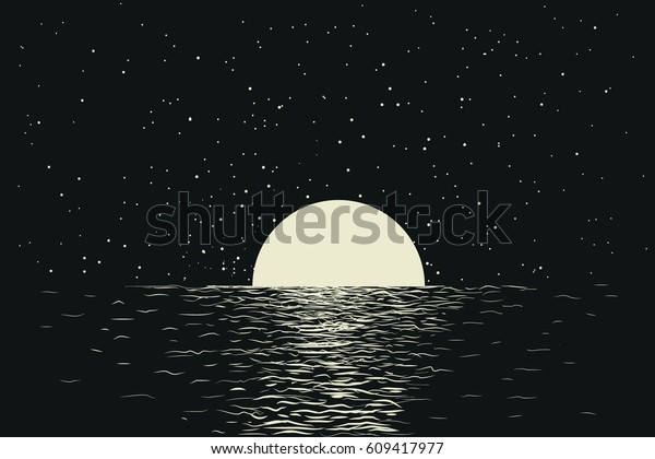 夜海に満月の海景 ロマンチックなベクターイラスト のベクター画像素材 ロイヤリティフリー