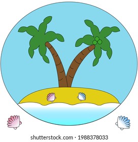 seascape island with palm trees in the middle of the ocean icon