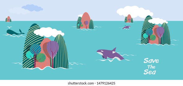 seascape with  killer whale,concept save the sea