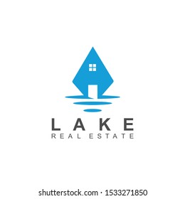 seascape lake and ocean (beach home loan), real estate stylized vector symbol 