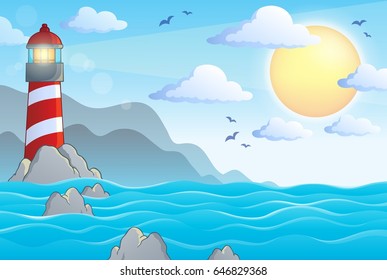 Seascape with lighthouse theme 1 - eps10 vector illustration.