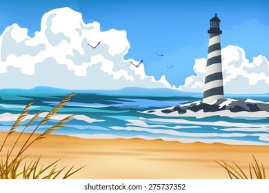 seascape and lighthouse vector