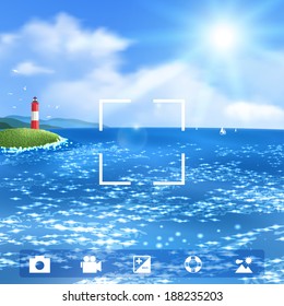 Seascape with Lighthouse. Vector illustration, eps10.