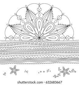 Seascape line art design for coloring book for adult.