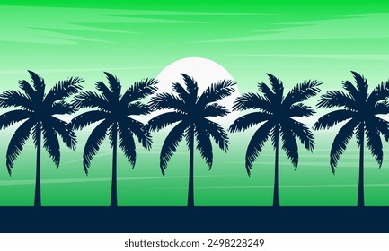 Seascape natural landscape with beautiful sunset and palm tree silhouettes