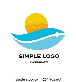 Seascape, ocean wave vector logo icon resembling a whale with a bright sun. suitable for templates, brands and others