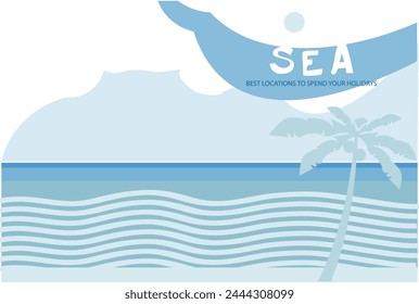 Seascape with palm and title: Sea