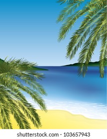 seascape  with a palm tree on the shore