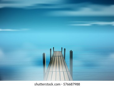 capa marina con muelle y nubes. ilustración vectorial