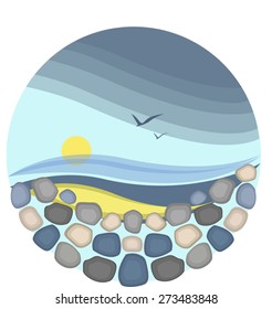 seascape with rocks and seagulls