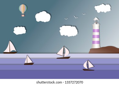 Seascape and Sailing ship. Yacht race, ocean regatta. Travel, holidays, vacation concept. Summer active sport.  