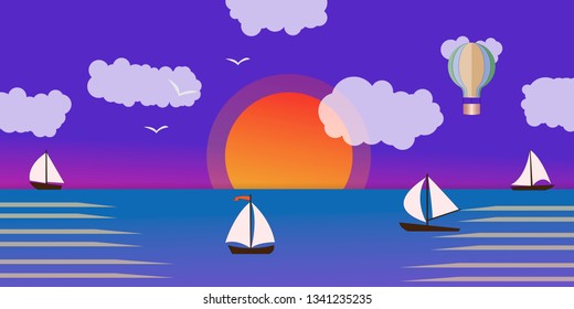 Seascape and Sailing ship. Yacht race, ocean regatta. Travel, holidays, vacation concept. Summer active sport.  