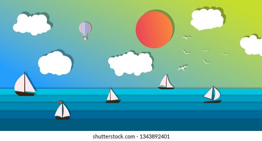 Seascape and Sailing ship. Yacht race, ocean regatta. Travel, holidays, vacation concept. Summer active sport.  