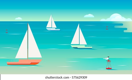 Seascape with sailing yachts