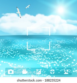 Seascape with Seagulls. Vector illustration, eps10.
