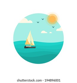 Seascape with a ship. Icon.