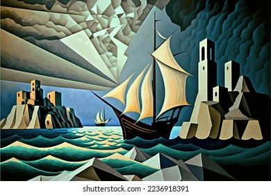 barco marino en estilo vectorial retro