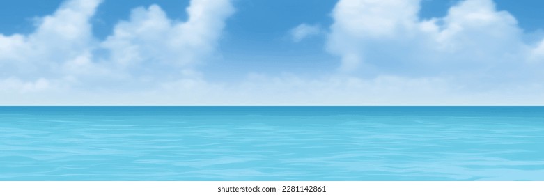Seascape, summer view of the sea and blue sky with clouds, panoramic view