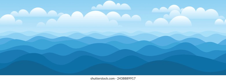 Seascape, summer view of the sea and blue sky with clouds, panoramic view