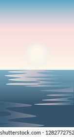 Seascape - sun, sky, water with reflection - art, illustration - vector