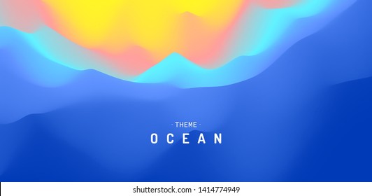 Seascape with sun. Sunset.  Can be used as a greeting card. Vector illustration.