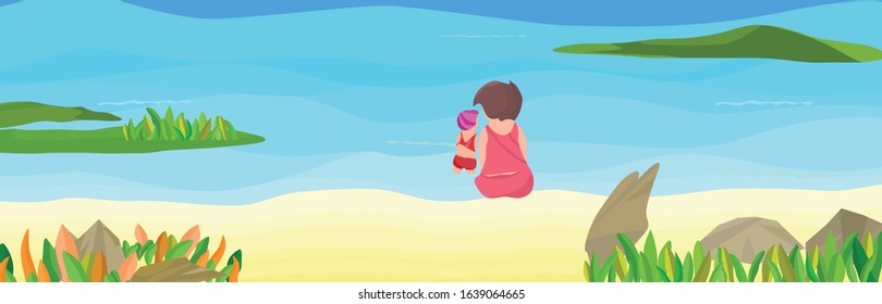 Seascape vector illustration graphic design background texture, beach paper 3d, mother's day, abstract background pattern seamless vector illustration colorful EPS10