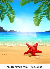 Seascape vector illustration. Paradise beach.