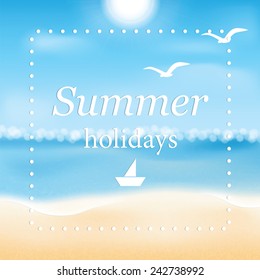 Seascape vector illustration. Paradise beach. 