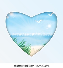 Seascape vector illustration. Paradise beach. The heart and the beach