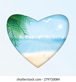 Seascape vector illustration. Paradise beach. The heart and the beach