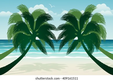 Seascape vector illustration. Paradise beach.