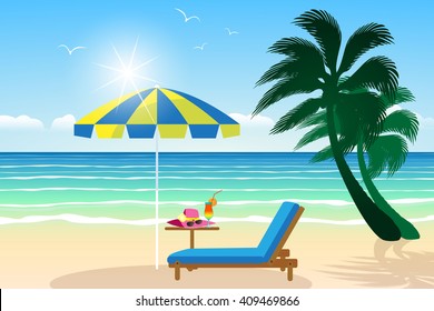 Seascape vector illustration. Paradise beach.