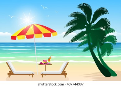 Seascape vector illustration. Paradise beach.