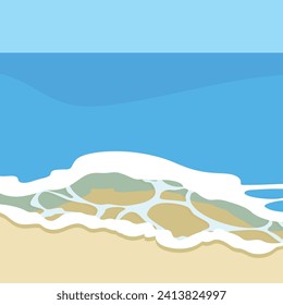 Seascape mit Wellen und Sand. Vektorgrafik in Flachstil