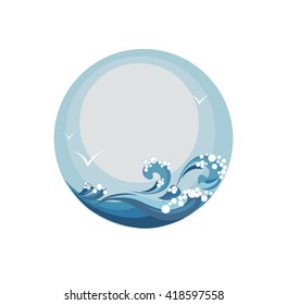 seascape, waves of the sea and the sky, vector illustration in the circle