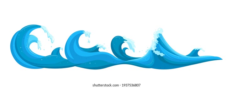 Seascape waves for surfing. Stormy ocean surface. Cartoon vector illustration isolated on white background 