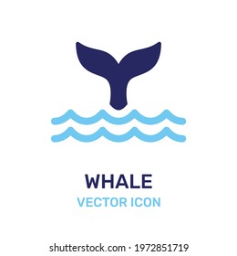 Seascape with Whale tail icon vector. 