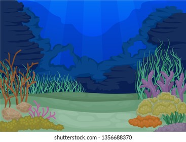 Seascapes concept. Marine life landscape. Vector illustration.
